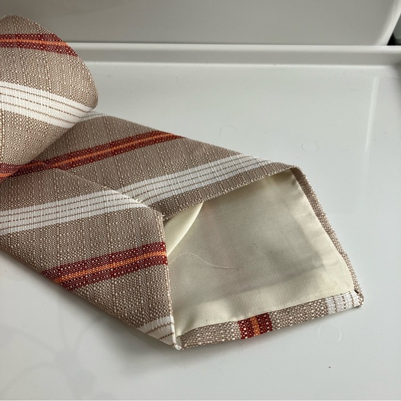 Vtg Barcelli | Made in Canada Tan tie with white & red stripes - Picture 2 of 3